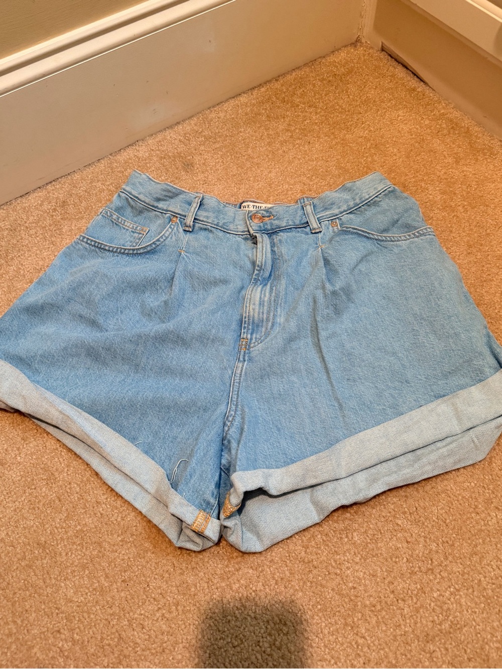Free People Light Wash High-Rise Rolled Hem Denim Shorts